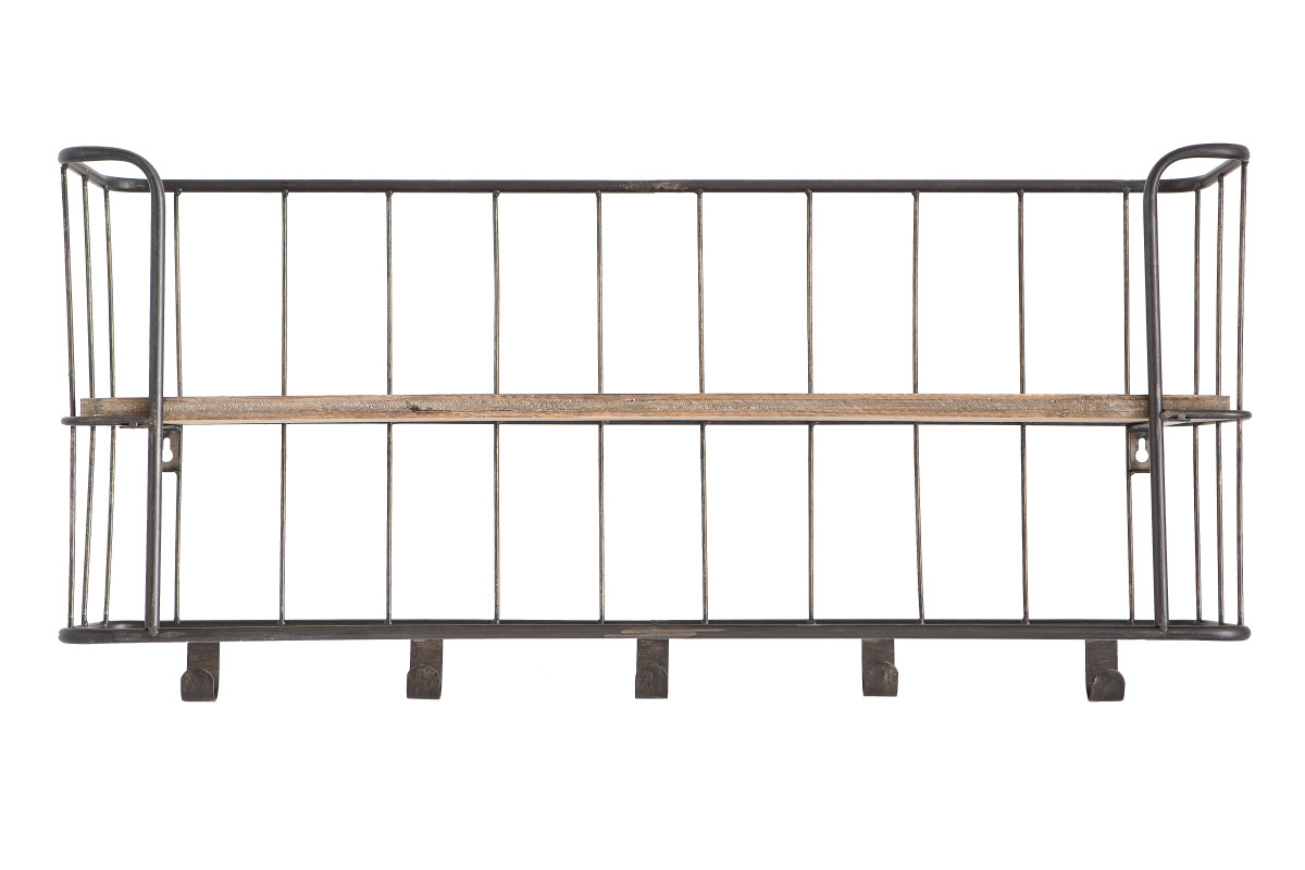 Porte-manteau mural m�tal gris et bois 85 cm MANUFACTURE