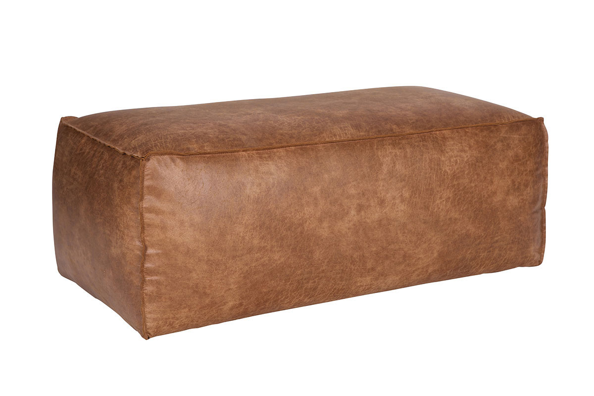 Pouf cuir vintage camel 120 cm ASPEN - cuir de vache reconstitu�