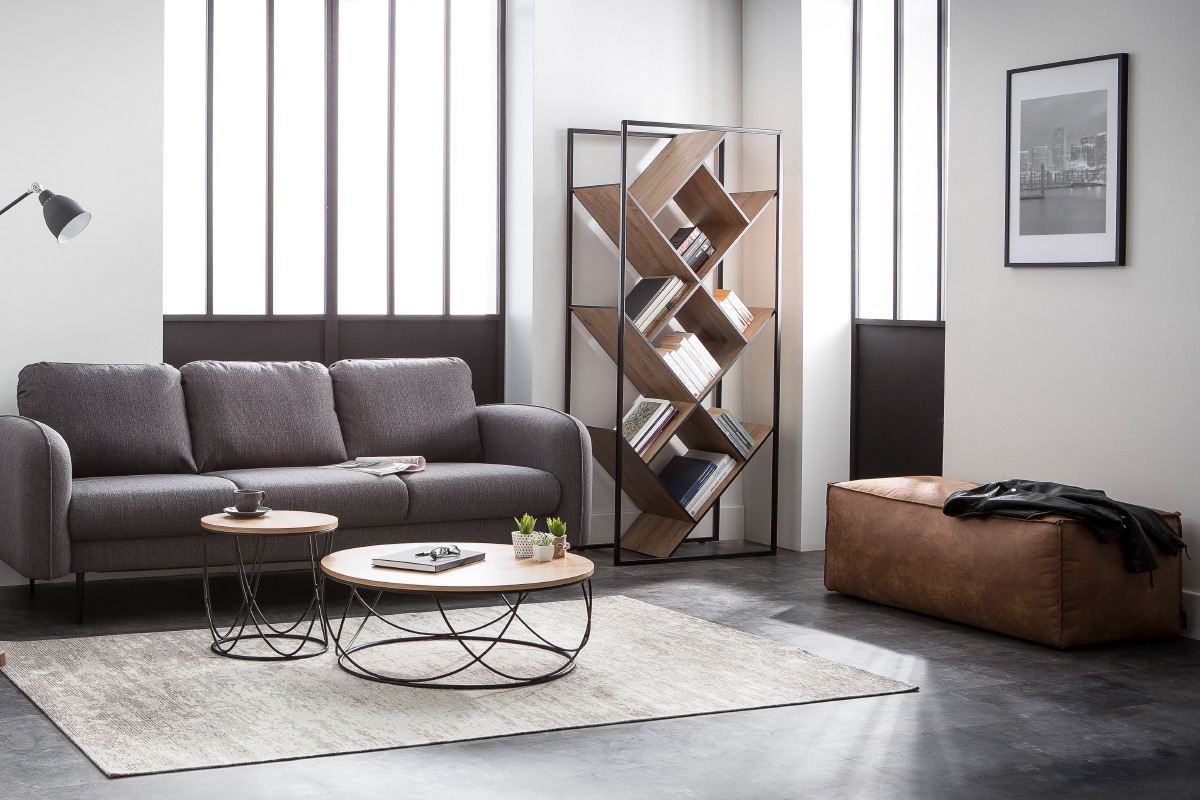 Pouf cuir vintage camel 120 cm ASPEN - cuir de vache reconstitu�