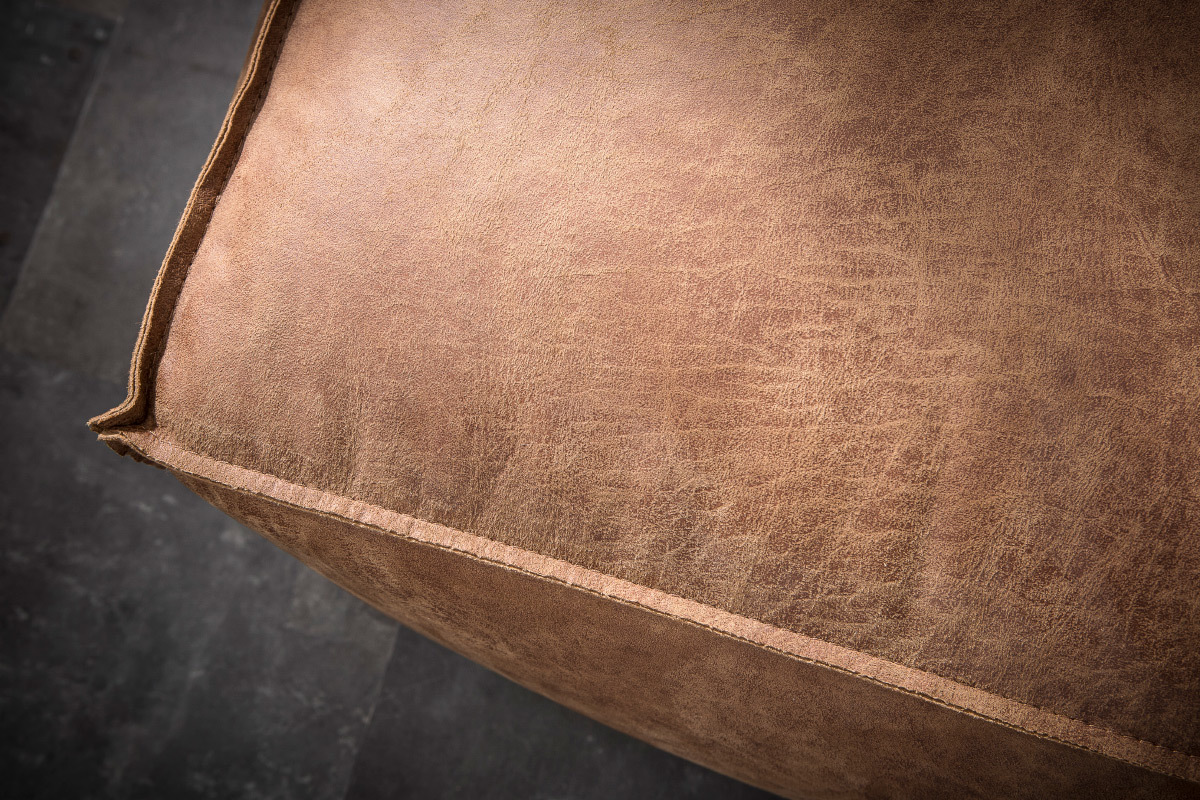 Pouf cuir vintage camel 120 cm ASPEN - cuir de vache reconstitu�