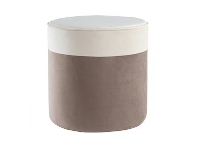 Pouf design bicolore en tissu velours blanc crème et taupe D40 cm DAISY
