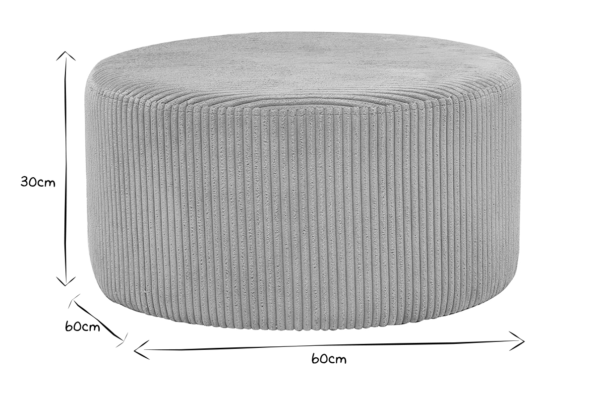 Pouf en velours c�tel� gris D60 cm DUROY