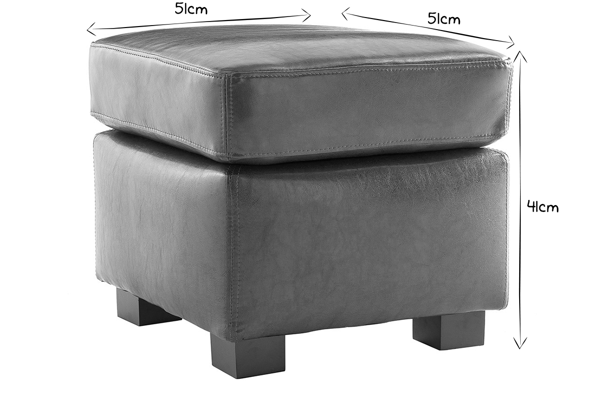 Pouf / repose pied Club cuir noir - cuir de buffle