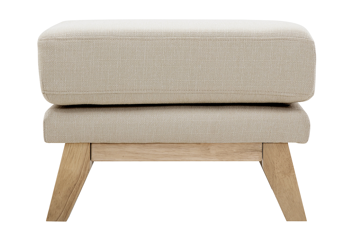 Pouf repose-pieds dhoussable scandinave en tissu beige et bois clair OSLO