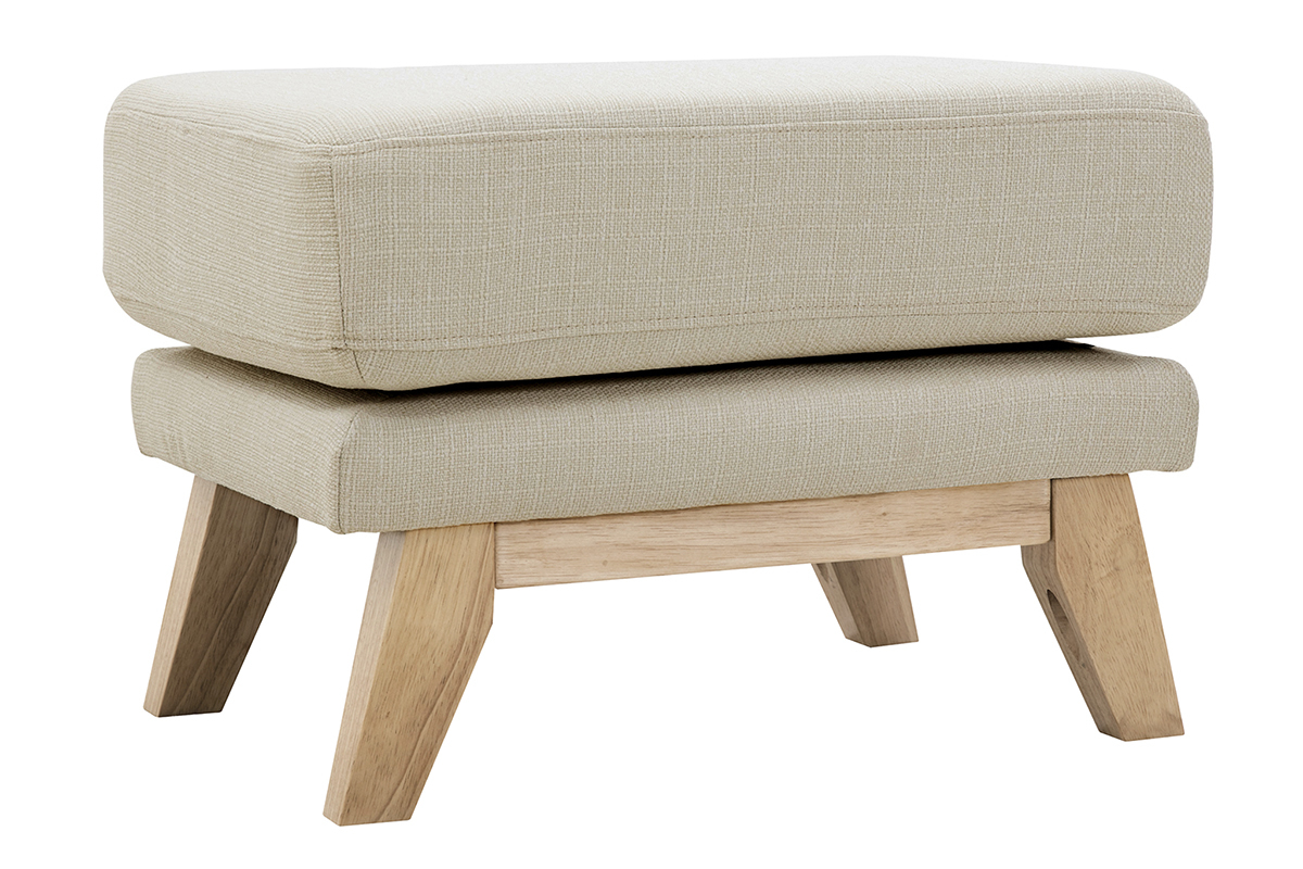 Pouf repose-pieds dhoussable scandinave en tissu beige et bois clair OSLO