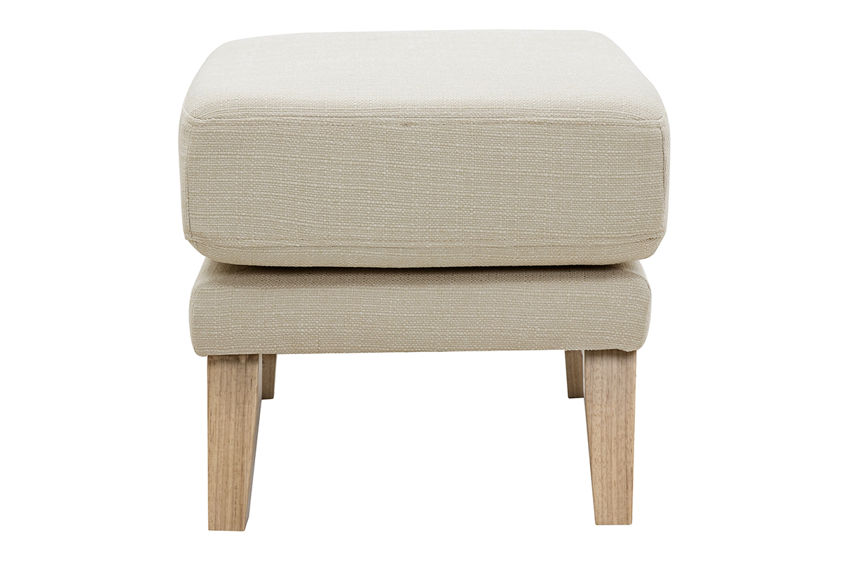 Pouf repose-pieds dhoussable scandinave en tissu beige et bois clair OSLO