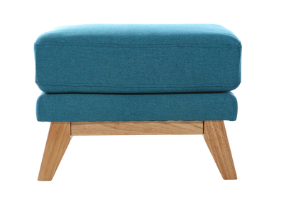 Pouf repose-pieds déhoussable scandinave en tissu bleu canard et bois clair OSLO