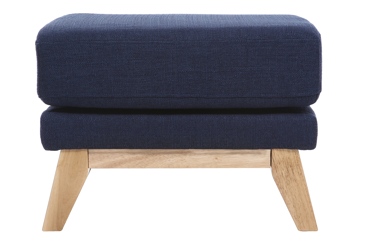 Pouf repose-pieds dhoussable scandinave en tissu bleu fonc et bois clair OSLO