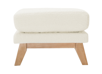 Pouf repose-pieds déhoussable scandinave en tissu effet laine bouclée blanc cassé et bois clair OSLO
