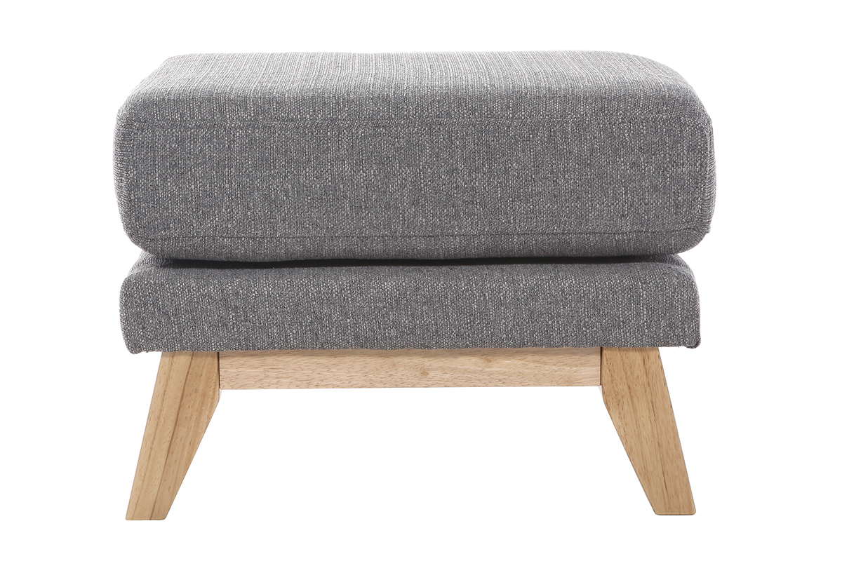 Pouf repose-pieds dhoussable scandinave en tissu gris clair et bois clair OSLO