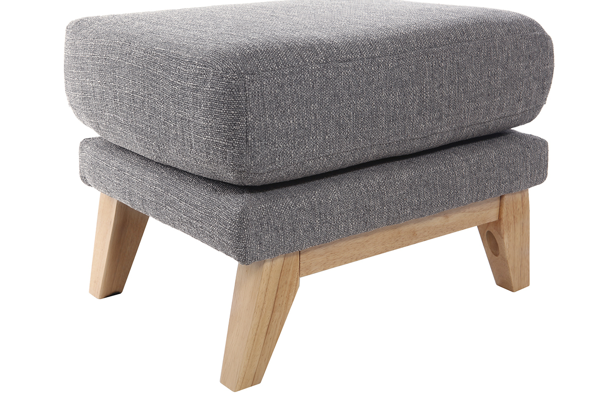 Pouf repose-pieds dhoussable scandinave en tissu gris clair et bois clair OSLO