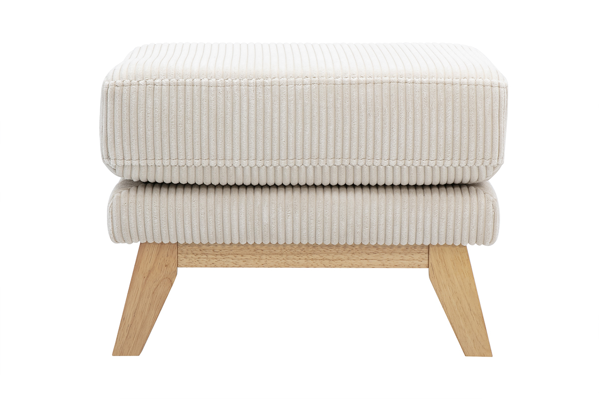 Pouf repose-pieds dhoussable scandinave en tissu velours ctel beige et bois clair OSLO
