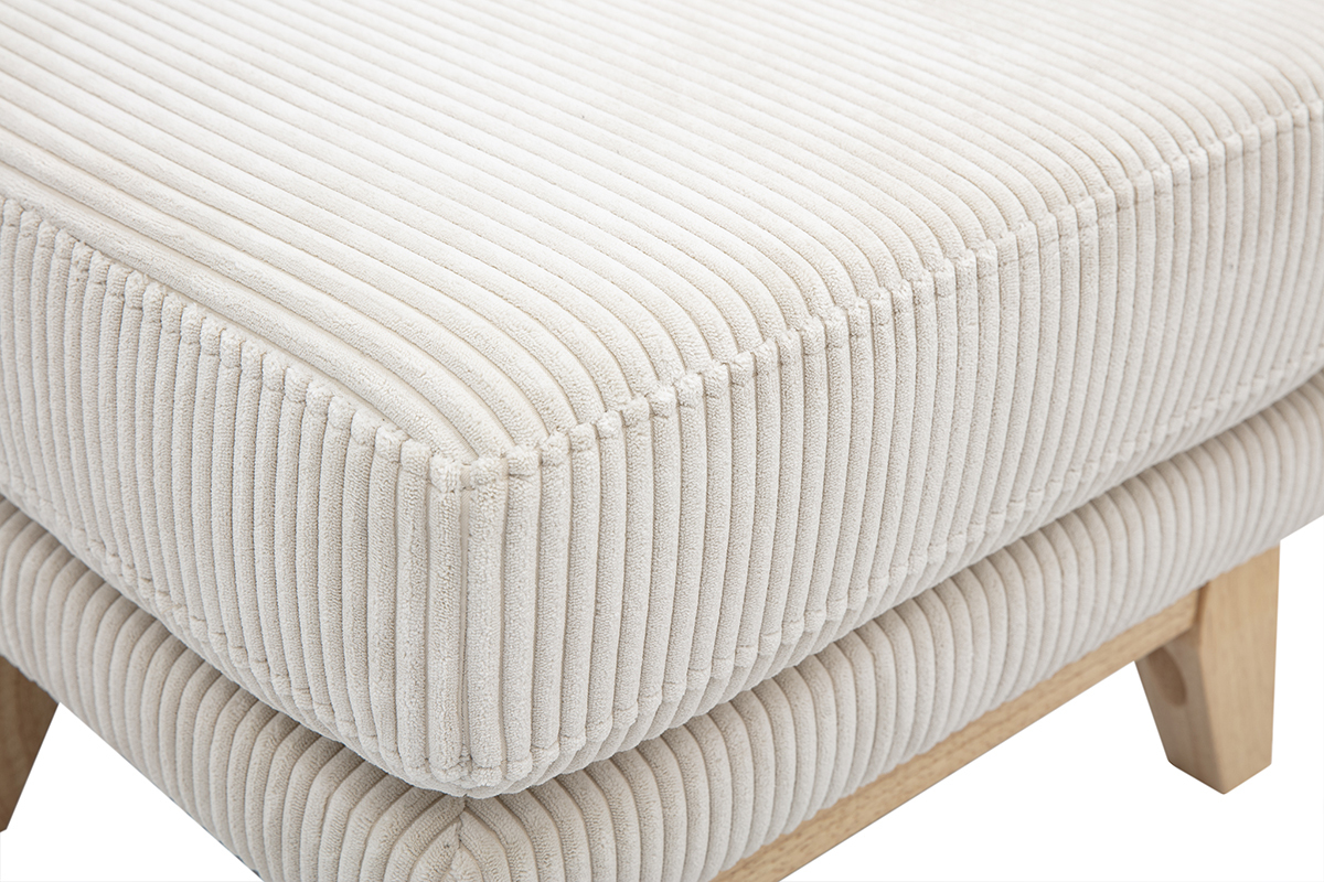 Pouf repose-pieds dhoussable scandinave en tissu velours ctel beige et bois clair OSLO