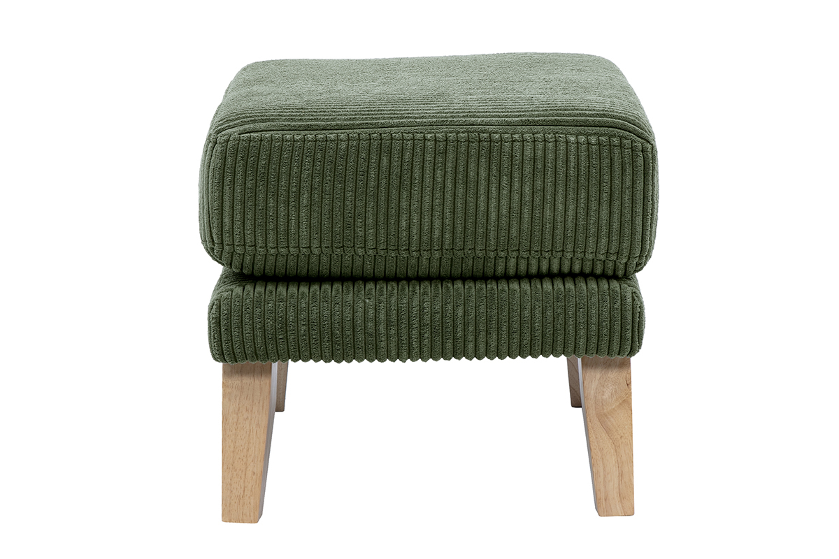 Pouf repose-pieds dhoussable scandinave en tissu velours ctel vert kaki et bois clair OSLO