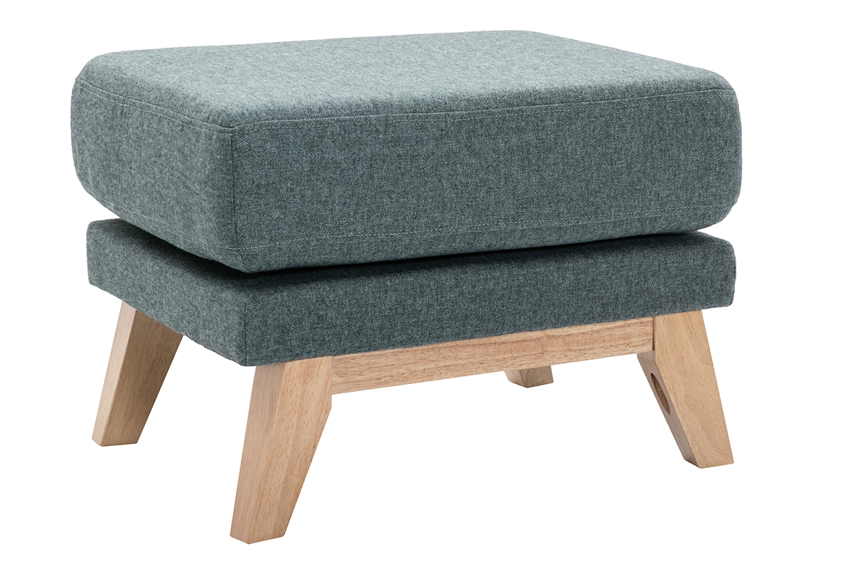 Pouf repose-pieds dhoussable scandinave en tissu vert de gris et bois clair OSLO