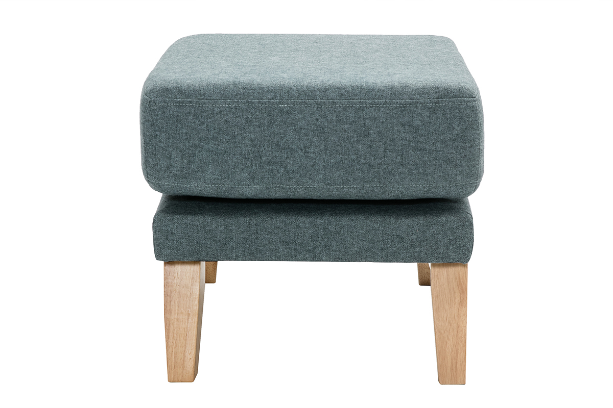 Pouf repose-pieds dhoussable scandinave en tissu vert de gris et bois clair OSLO