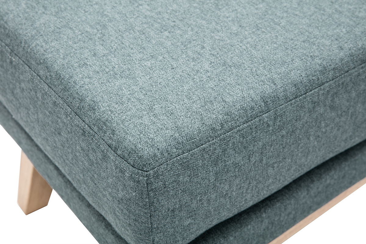 Pouf repose-pieds dhoussable scandinave en tissu vert de gris et bois clair OSLO