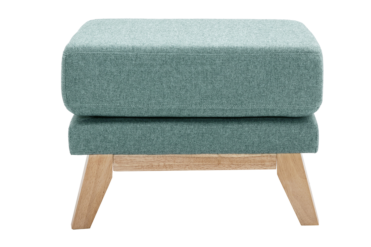 Pouf repose-pieds dhoussable scandinave en tissu vert de gris et bois clair OSLO