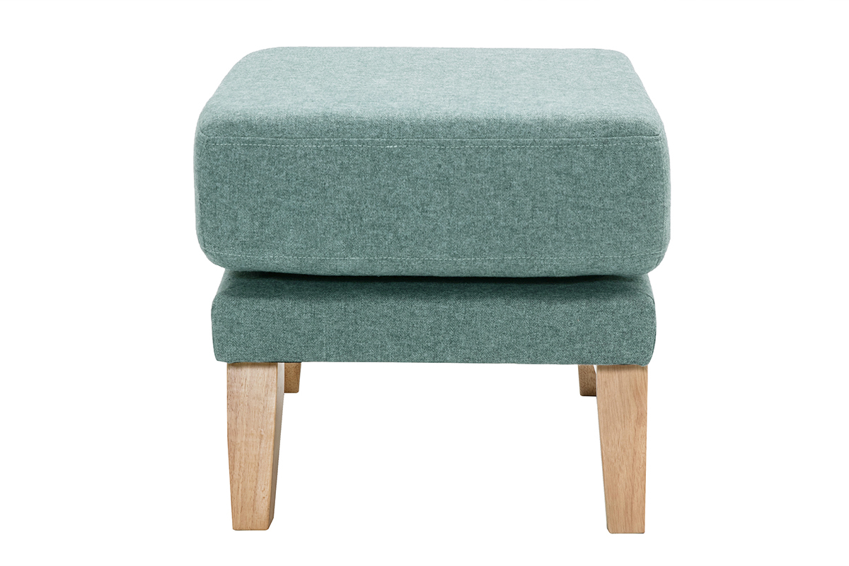 Pouf repose-pieds dhoussable scandinave en tissu vert de gris et bois clair OSLO