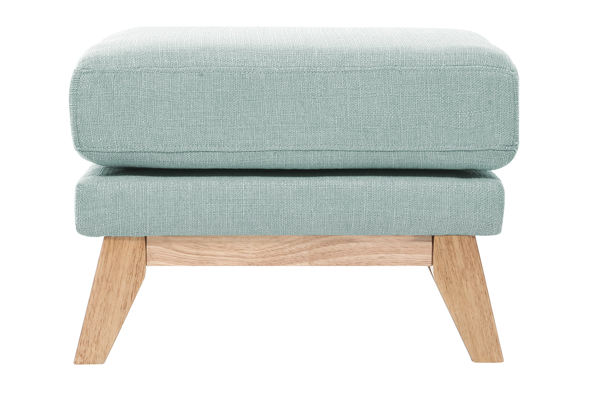 Pouf repose-pieds dhoussable scandinave en tissu vert lagon et bois clair OSLO