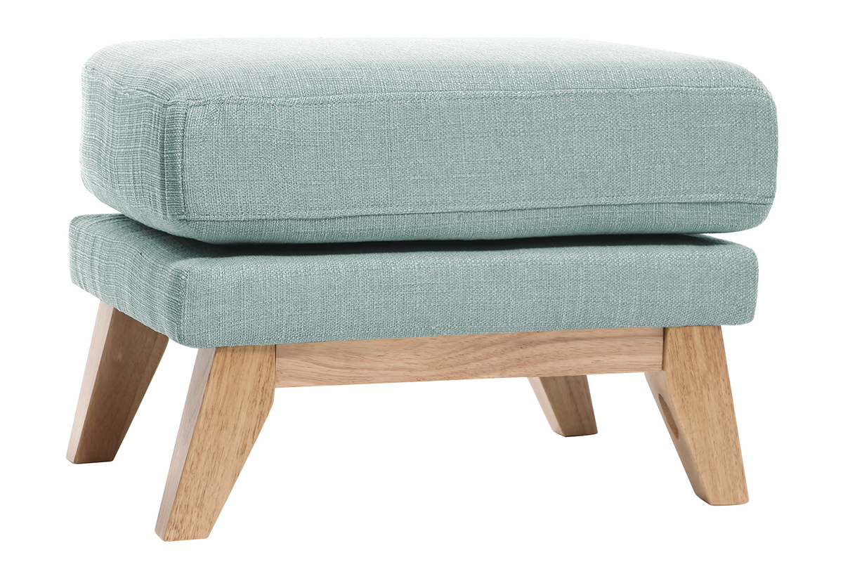 Pouf repose-pieds dhoussable scandinave en tissu vert lagon et bois clair OSLO
