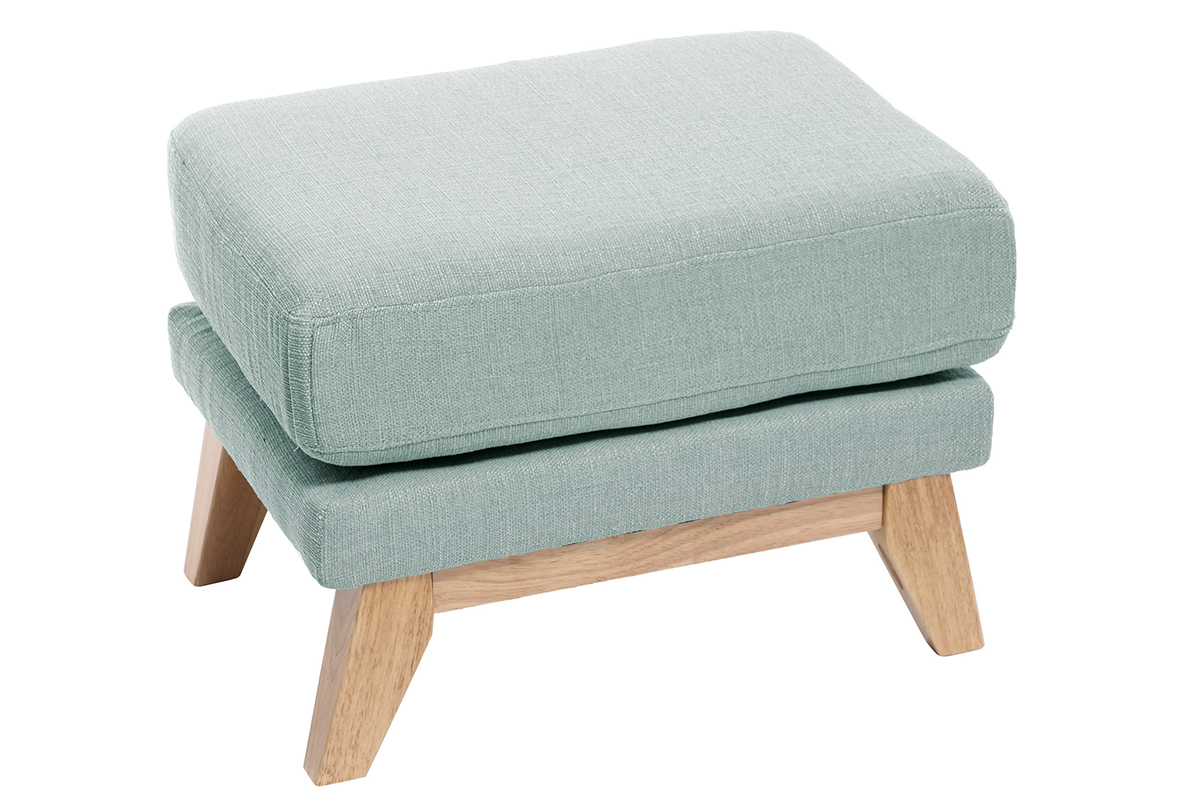 Pouf repose-pieds dhoussable scandinave en tissu vert lagon et bois clair OSLO