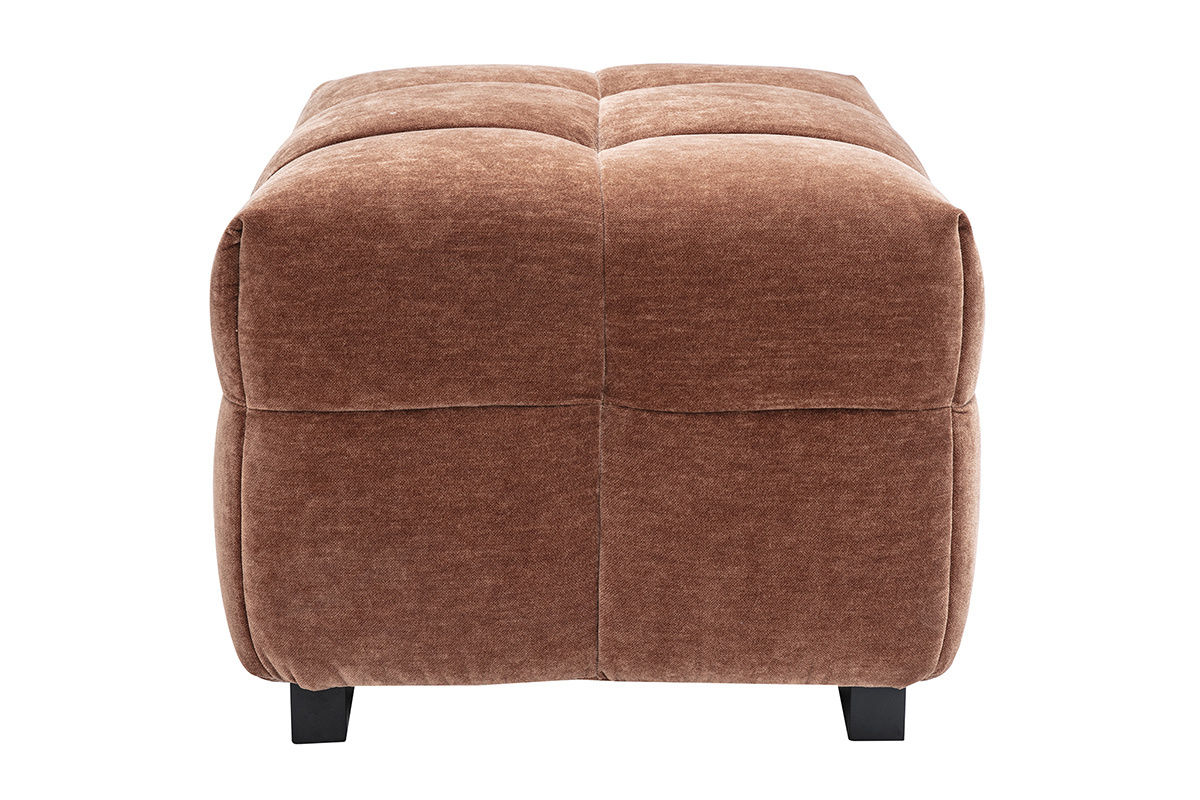 Pouf repose-pieds design en tissu effet velours marron noisette CORTO