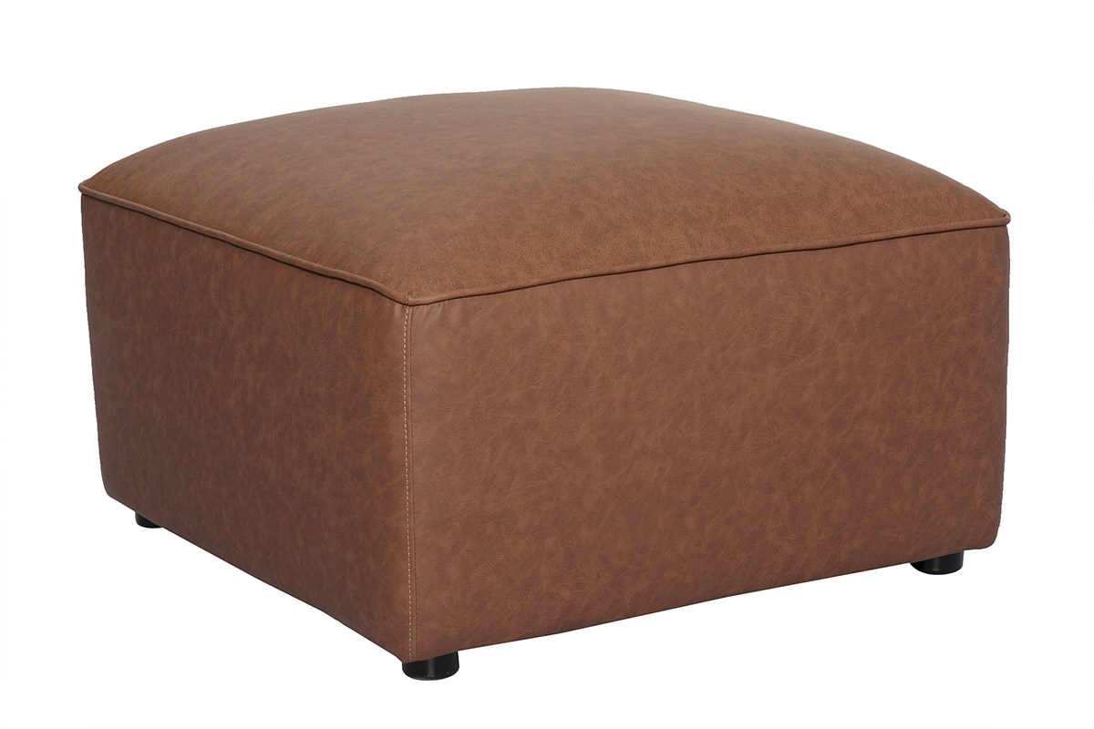 Pouf repose pieds en cuir marron FERGUS