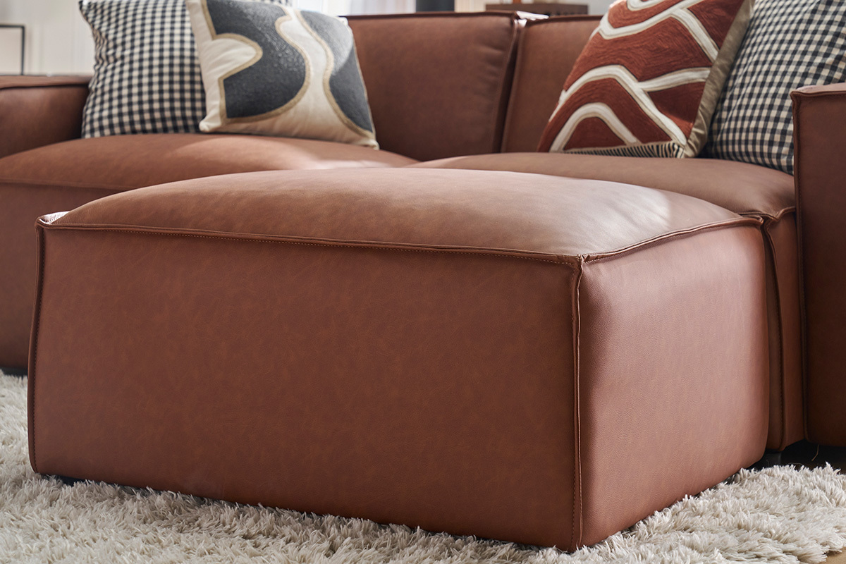 Pouf repose pieds en cuir marron SPLIT