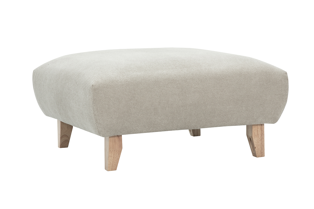 Pouf repose-pieds en tissu chenille beige et bois clair L75 cm BASTILLE