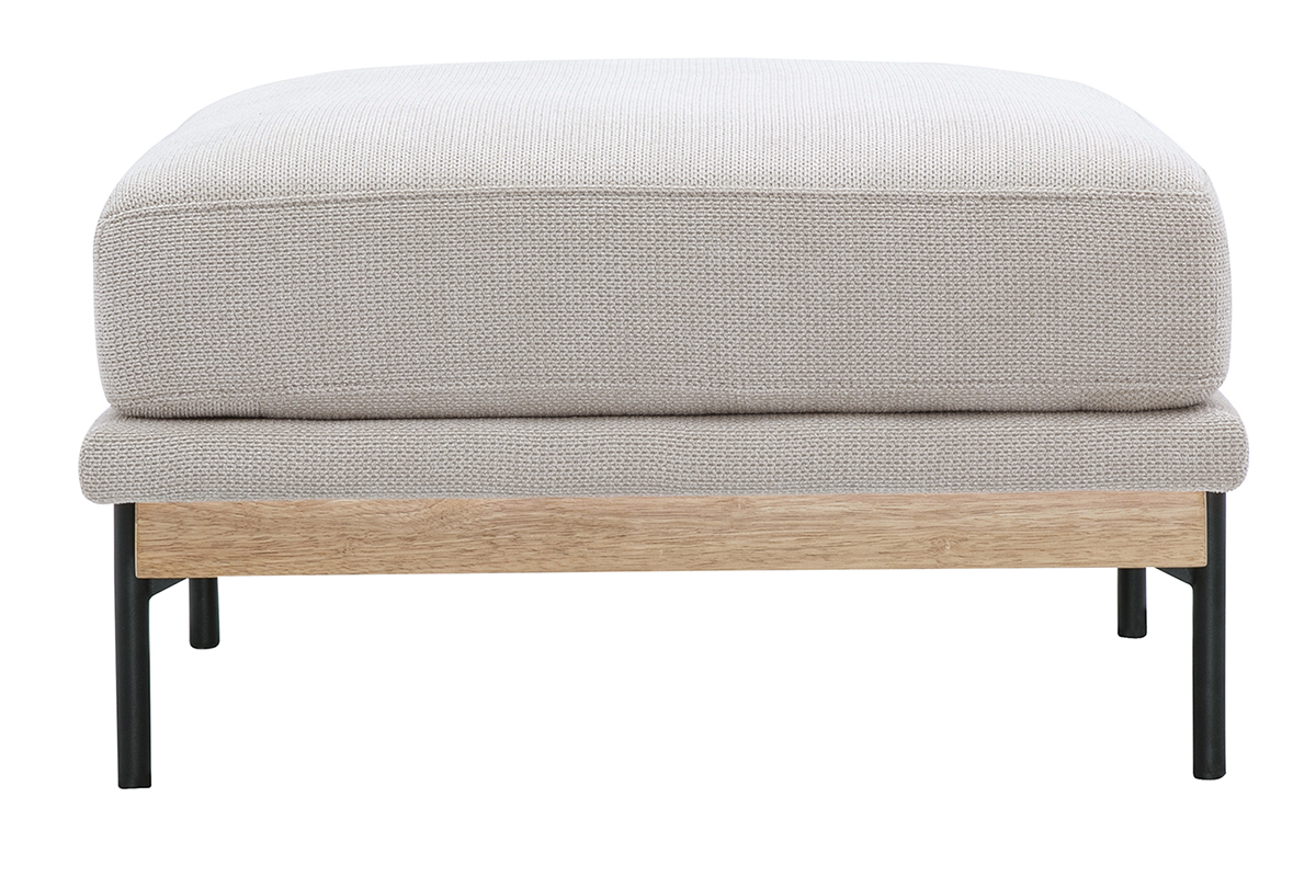 Pouf repose pieds en tissu chenille beige et mtal noir TODD