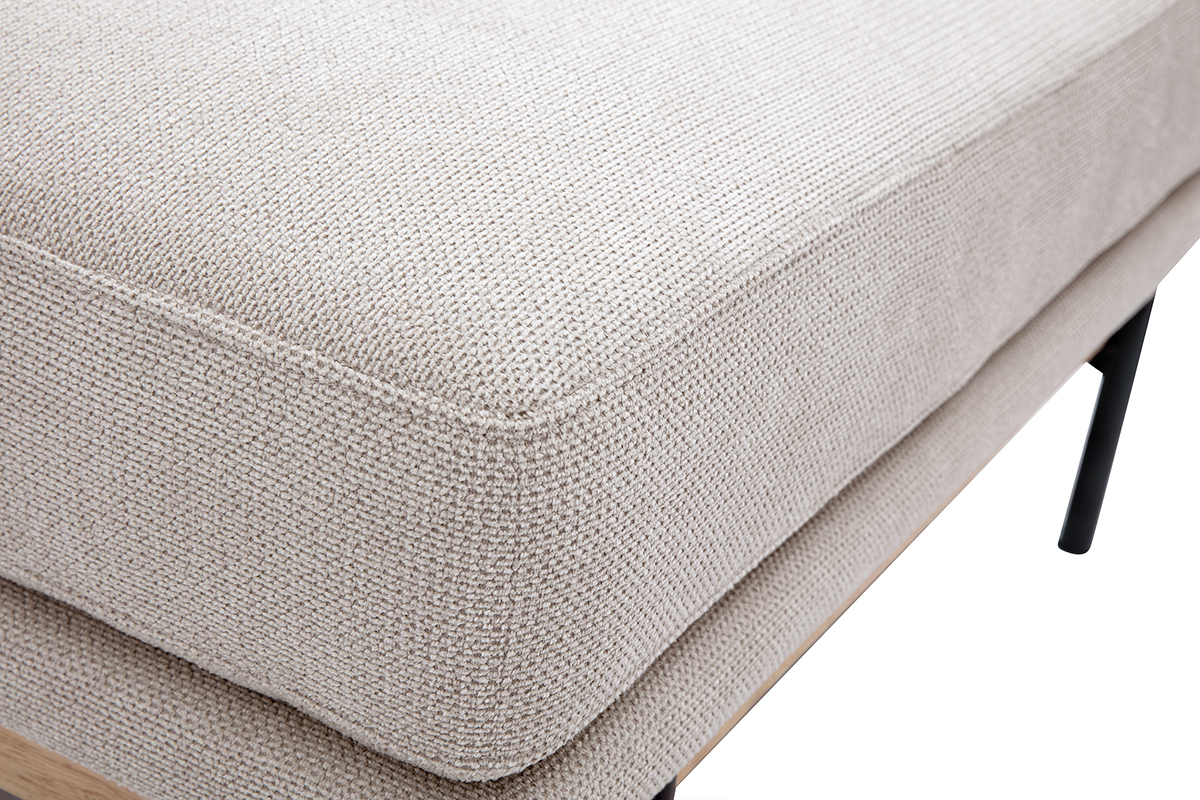 Pouf repose pieds en tissu chenille beige et mtal noir TODD