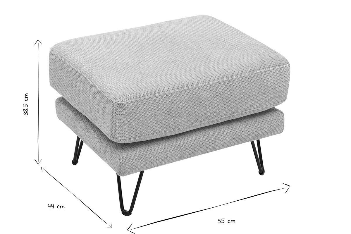 Pouf repose-pieds en tissu chenille beige et m�tal OSLO