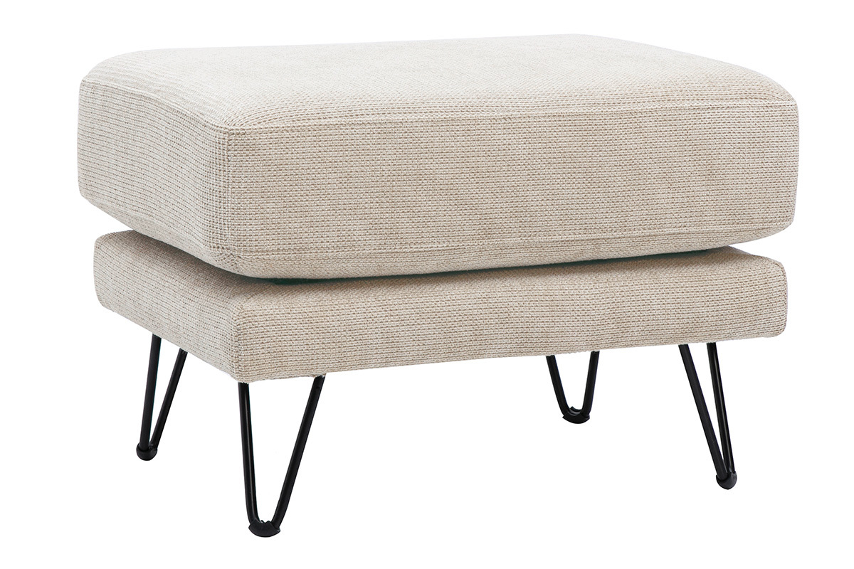 Pouf repose-pieds en tissu chenille beige et m�tal OSLO