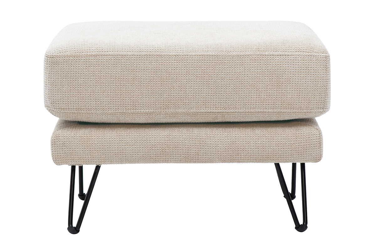 Pouf repose-pieds en tissu chenille beige et m�tal OSLO