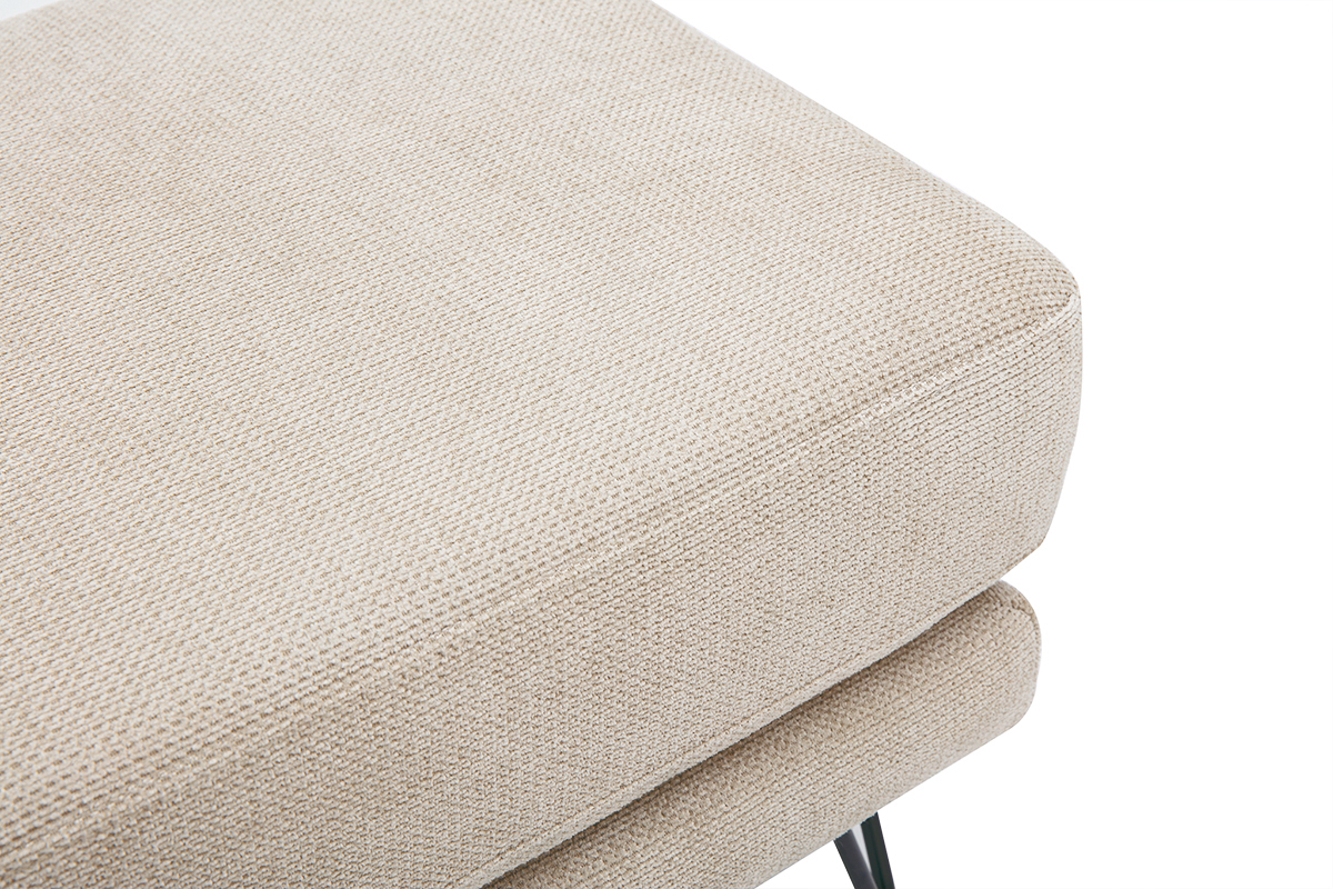 Pouf repose-pieds en tissu chenille beige et m�tal OSLO