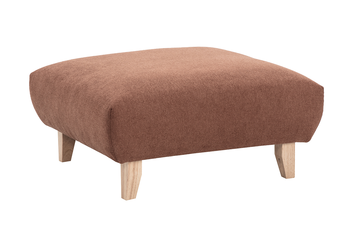 Pouf repose-pieds en tissu chenille terre br�l�e et bois clair L75 cm BASTILLE