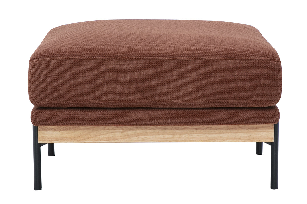 Pouf repose pieds en tissu chenille terre br�l�e et m�tal noir TODD