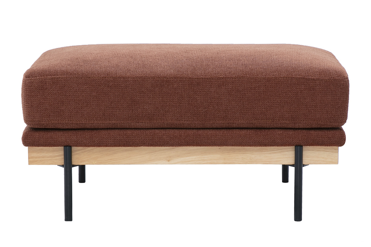 Pouf repose pieds en tissu chenille terre br�l�e et m�tal noir TODD