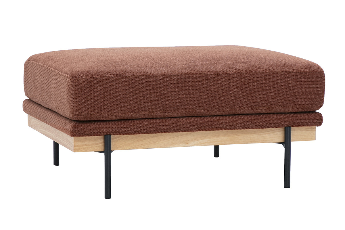 Pouf repose pieds en tissu chenille terre br�l�e et m�tal noir TODD