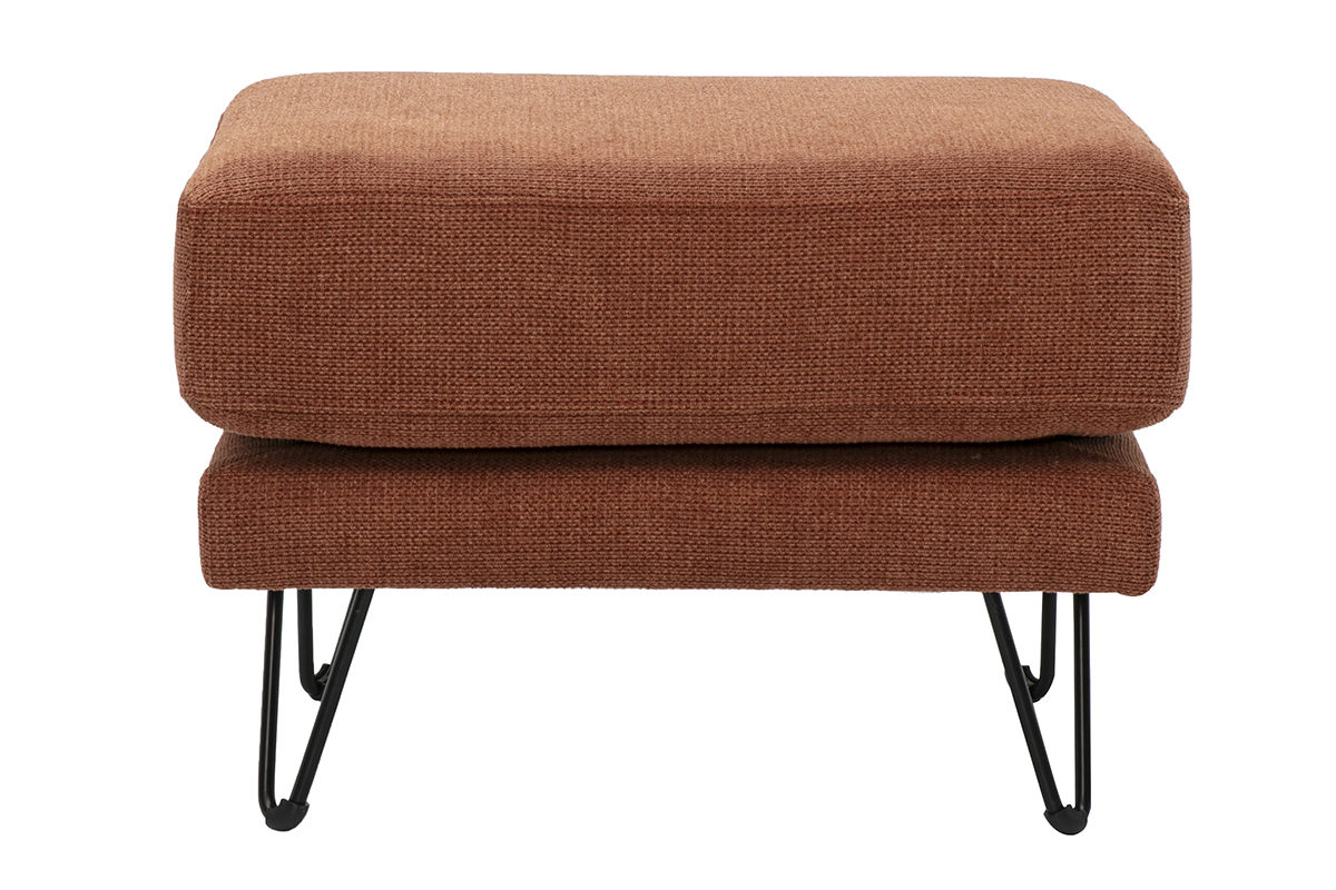 Pouf repose-pieds en tissu chenille terre br�l�e et m�tal OSLO