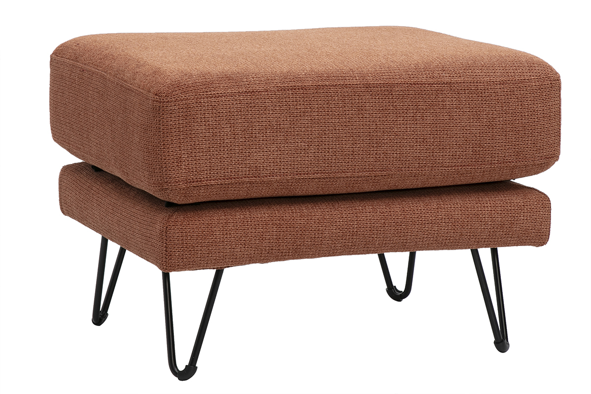 Pouf repose-pieds en tissu chenille terre br�l�e et m�tal OSLO