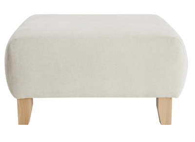 Pouf repose-pieds en tissu effet velours texturé beige et bois clair massif L75 cm ODEON