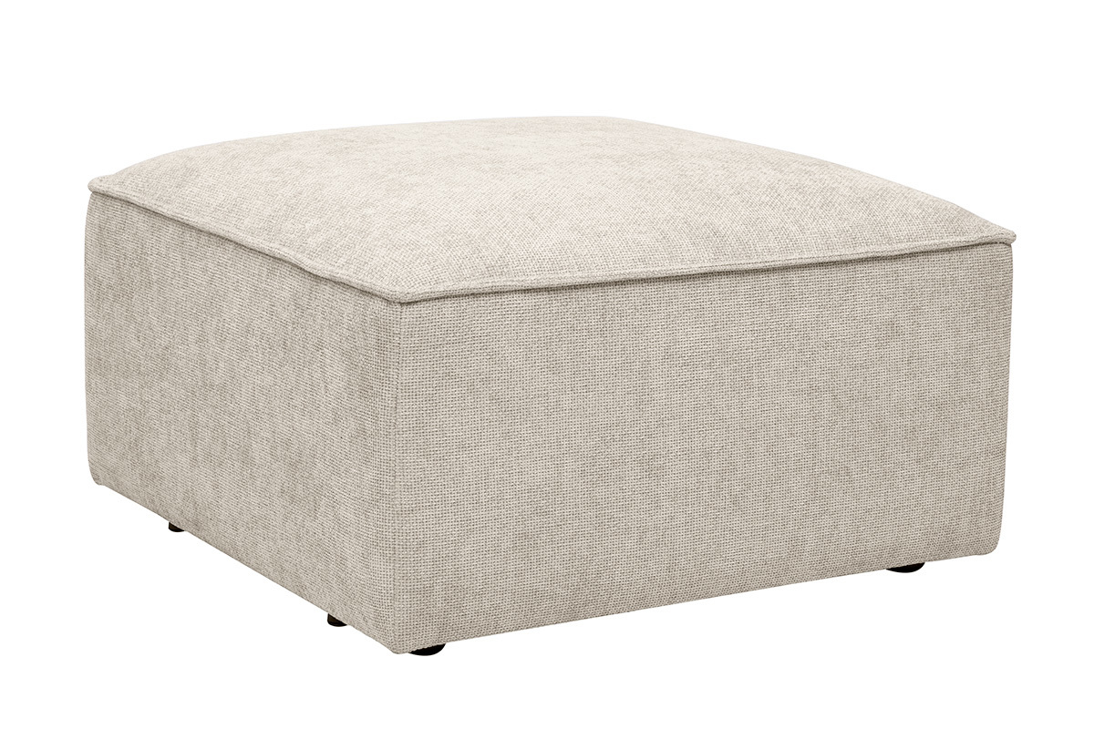 Pouf repose pieds en tissu effet velours textur� beige KERRY