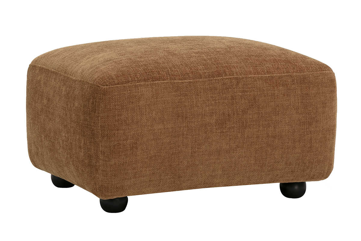 Pouf repose pieds en tissu effet velours textur� terre br�l�e JOYA