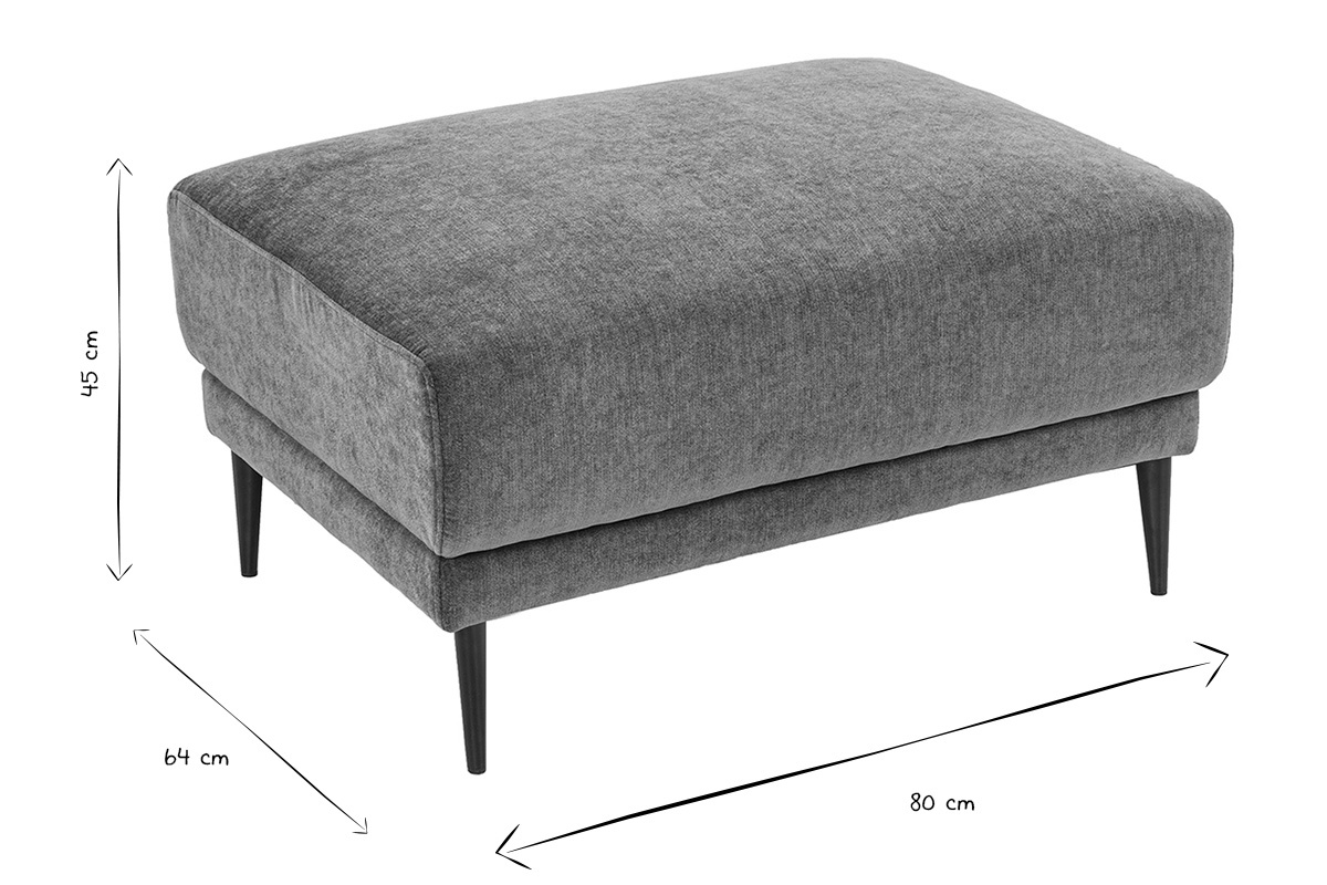 Pouf repose pieds en tissu effet velours vert kaki et m�tal noir JERRY