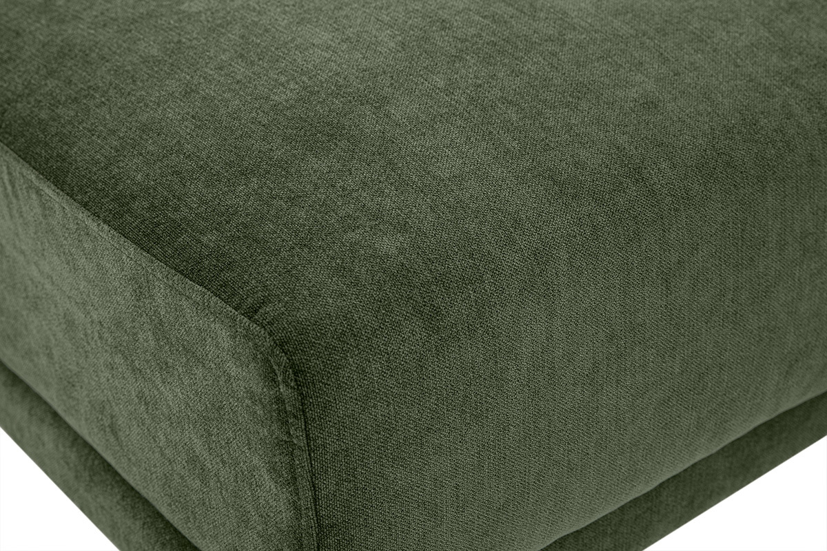 Pouf repose pieds en tissu effet velours vert kaki et m�tal noir JERRY
