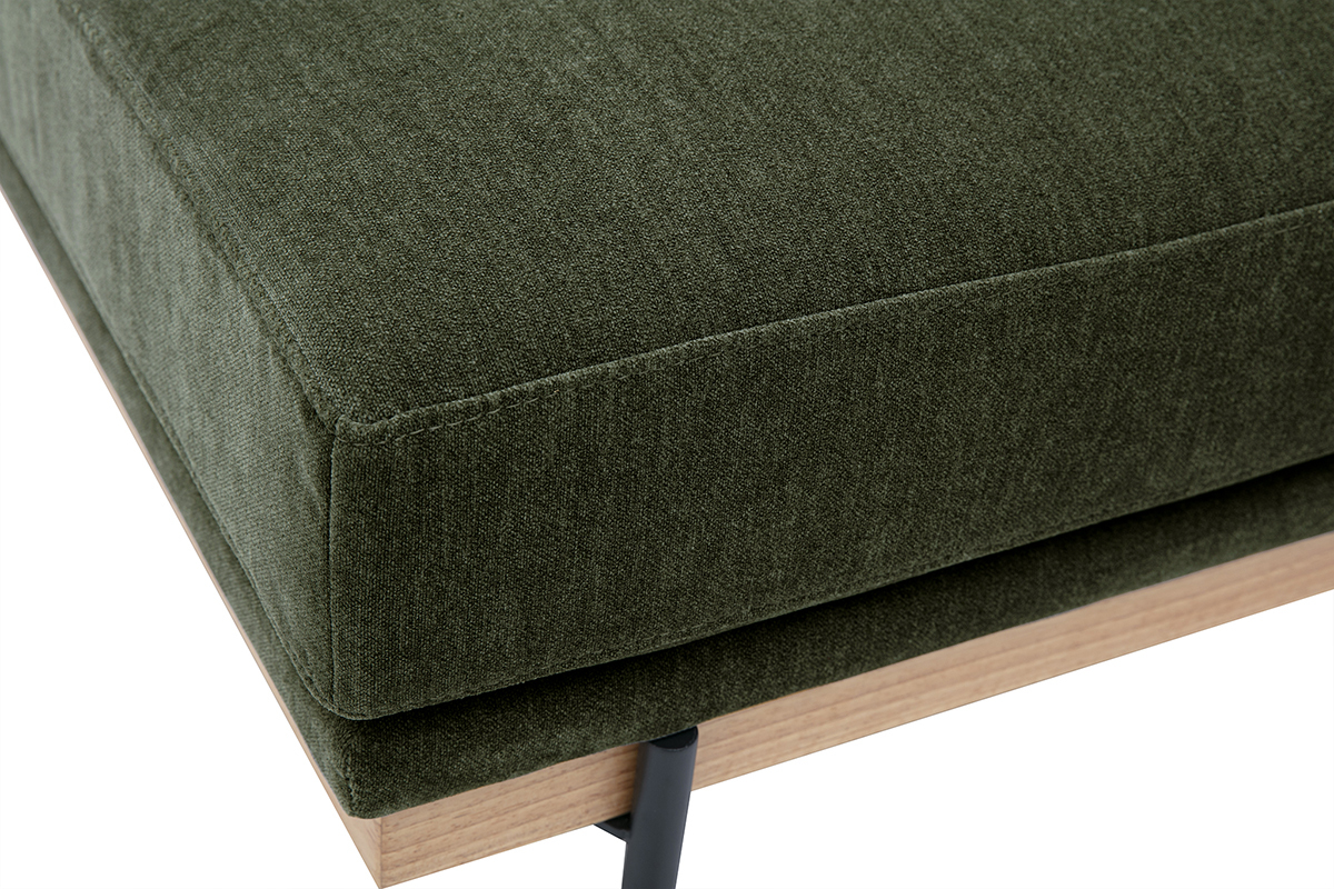 Pouf repose pieds en tissu effet velours vert kaki et m�tal noir TODD