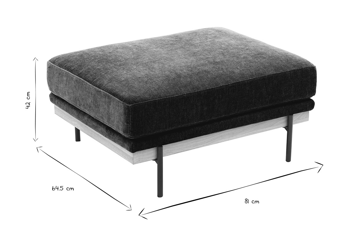 Pouf repose pieds en tissu effet velours vert kaki et m�tal noir TODD