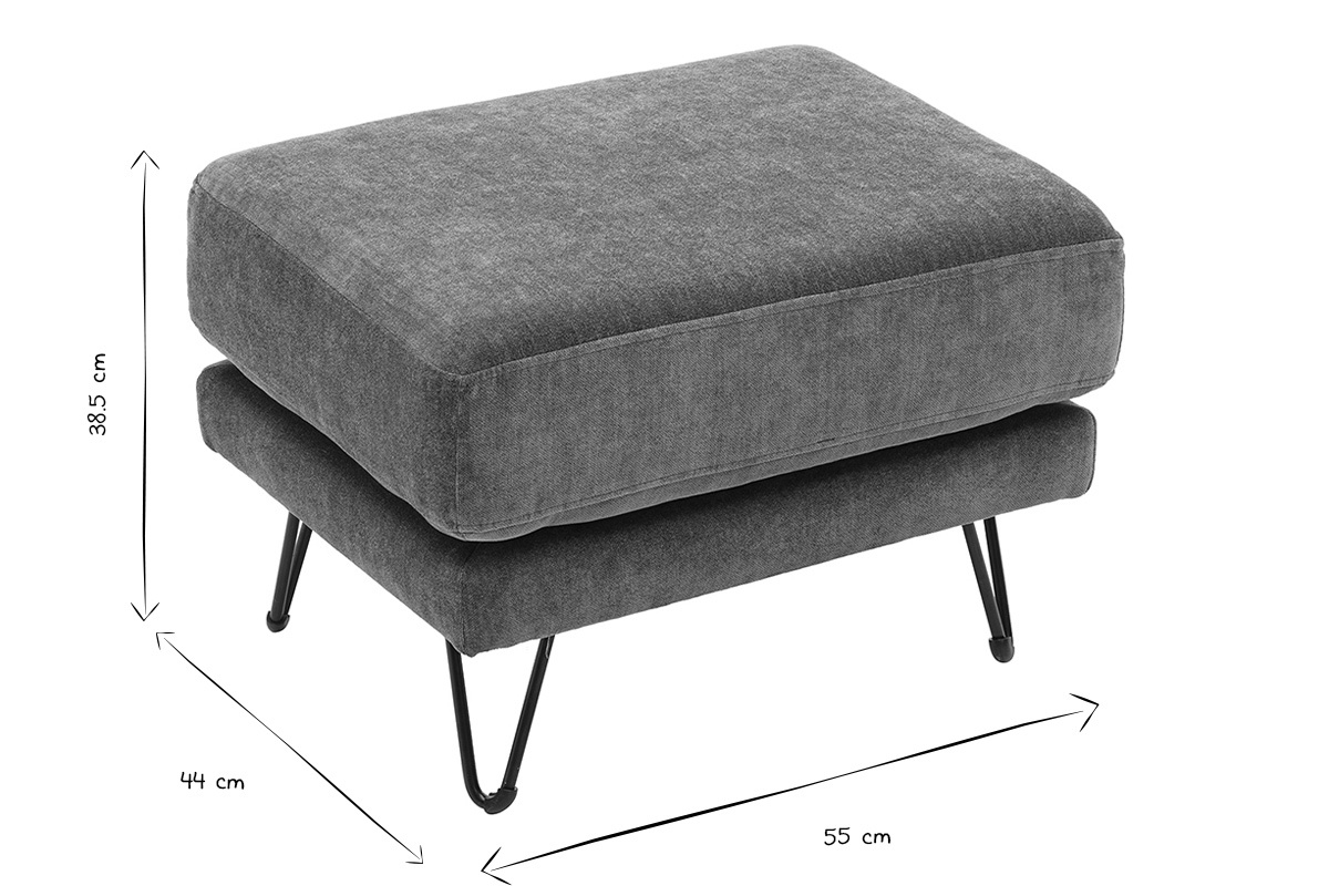 Pouf repose-pieds en tissu effet velours vert kaki et m�tal OSLO